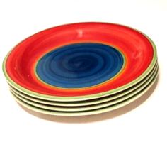 Set 4 Royal Norfolk Red Blue Swirl Circle Retired Vintage Ceramic Dinner Plate - £19.29 GBP