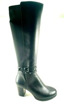 Anne Klein Rally Black Leather Knee High Block Heel Boot - £67.39 GBP