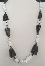 Vintage Handmade Buffalo Horn and Shell Nugget Necklace 20&quot; Long - $21.95
