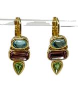 Premier Designs Triple Stone Lever Back Earrings Blue/Purple/Green - $18.99