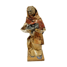 Vintage Mexican Folk Art Paper Mache Old Woman Figure Handmade Carrying Pot 5&quot; - £11.60 GBP