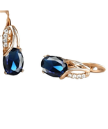 AXG2 Striking 18k Gold Sapphire Blue Earrings - £29.60 GBP