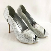 Belle Beaux Womens Heels Peep Toe Rhinestones Sparkle Silver US Size 8 - £15.32 GBP