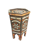 Wooden Camel Bone Inlay Hene Painted Moroccan Side Table - £786.35 GBP