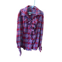 Converse One Star Womens Size XS Long Sleeve Plaid Shirt Blouse Top Red Blue Ruf - $14.84