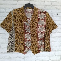 Bobbie Brooks Button Up Blouse Womens Large Floral Animal Print Cropped 90&#39;s - £19.65 GBP