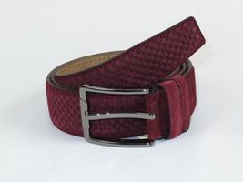 Men Genuine Basket weave Suede Soft Leather Belt PIERO ROSSI Turkey #1002 Wine image 5