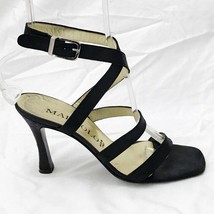 Maraolo Strappy Sandals Shimmer Finish Black Suede Vintage Heels Shoes s... - $55.13