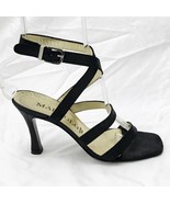 Maraolo Strappy Sandals Shimmer Finish Black Suede Vintage Heels Shoes s... - $75.63 CAD