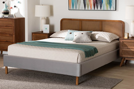 Alke Light Gray Velvet Fabric and Walnut Brown Queen Size Platform Bed - $10,492.99 MXN