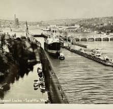 Vtg Seattle Washington Government Locks Postcard Ship Tugboat White Border - £6.27 GBP