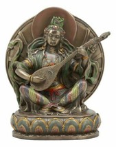 Hindu Goddess Saraswati Playing A Veena Seated On Lotus Throne Statue 6&quot;Tall - £29.56 GBP