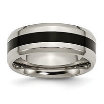 Chisel Titanium Polished Black Enamel 8mm Beveled Edge Band TB233 - £50.26 GBP