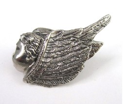 Vintage Rebecca Collins Cherub Angel Wing Silver Tone Scarf Ring Slide D... - £15.51 GBP