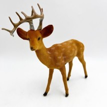 vintage MCM Flocked Reindeer Deer Spotted Brown Christmas Plastic Figures - £13.36 GBP
