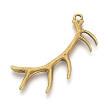 Large Deer Antler Pendant Antiqued Bronze Elk Jewelry Animal Focal Piece 67mm - £2.82 GBP