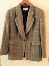 Giorgio Armani Wool Gray &amp; White Plaid Blazer Sz 10 Made In Italy - £125.90 GBP