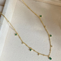 925 Sterling Silver Emerald Necklace | Diamond Emerald Minimalist Necklace - £20.13 GBP