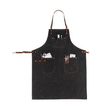 Denim Black Bib Aprons With Leather Straps For Women and Men - £34.39 GBP