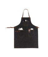 Denim Black Bib Aprons With Leather Straps For Women and Men - £34.45 GBP