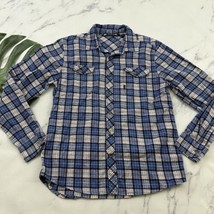 Travis Mathew Mens Flannel Shirt Size M Blue White Plaid Button Up Long ... - $29.69