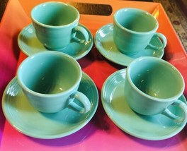 Set Of 4 Fiesta Fiestaware Teal Turquoise Tea Cup And Saucer Coffee Mug - £44.96 GBP