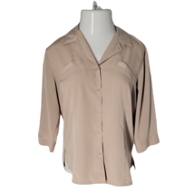 Kathy Che Women&#39;s Button Up Collared Shirt ~ Sz 10 ~ Beige ~ 3/4 Sleeve  - £17.64 GBP