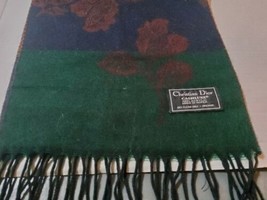 Christian Dior Cashluxe Scarf Wool 100% Acrylic Green Brown Leaf Fringe 54&#39;&#39; - £63.37 GBP