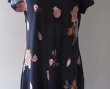Vintage 90s Skater rayon dress Navy blue  Roses &amp; seashells sz 14 - $35.59