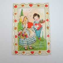 Vintage Valentine Die cut Fold 3D Card Girl &amp; Boy 1800s Dress 1920s-30s UNSIGNED - £11.95 GBP