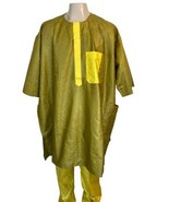 Men&#39;s Yellow Handmade Traditional African Kaftan Set. One Size. Short Sl... - $74.25