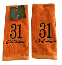 Halloween Fingertip Towels Cute 31 October Embroidered Orange Set of 2 Spider - £28.35 GBP