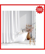 Minimalist Textured Shower Curtain, 72x70 in White with Boho Chevron Design - $48.94 CAD