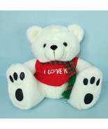 Xmas Teddy Bear Stuffed Plush White Big Feet I Love You Shirt Scarf 12&quot; ... - $424.26 MXN