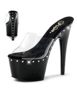 PLEASER Sexy Stripper Dancer Rhinestone Line Black Platform 7" Heels Shoes - $63.95