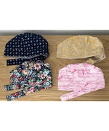 4 Elastic with Tie Scrub Caps Floral, Breast Cancer, Blue, Yellow - $19.80