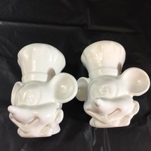 Mickey Mouse Salt Pepper Shakers Chef Disney Ceramic White USA Sticker V... - £11.00 GBP