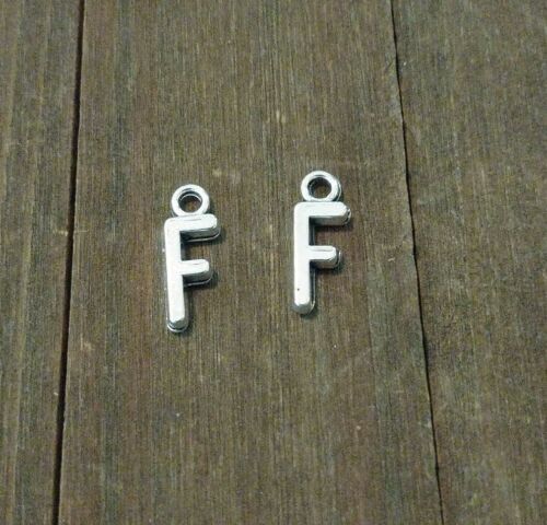 2 Letter F Charms Alphabet Pendants Uppercase Antiqued Silver  - $1.70