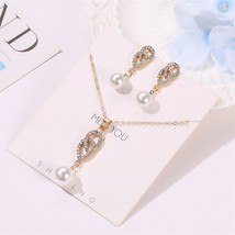 LATS Pearl Jewelry Set for Women Rhinestone Drop Earrings Necklace Set T... - $11.30