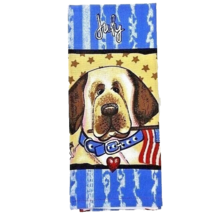 July Patriotic Dog Kitchen Tea Towel American USA Flag Stars Heart Cotto... - $11.75