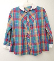 Vintage Halmode Button-Up Shirt Plaid Colorful Size 8 Cotton Blend Machi... - $19.79