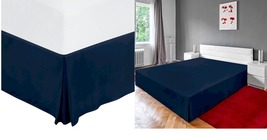 Bedding 16&quot; Drop Bed Skirt Pleated Dust Ruffle Hotel Quality Bed Skirt Navy - £28.70 GBP