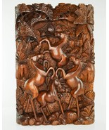 Horses Hand Carved Teak Wood Sculpture Wall Decoration Art | Horse Racin... - $349.90