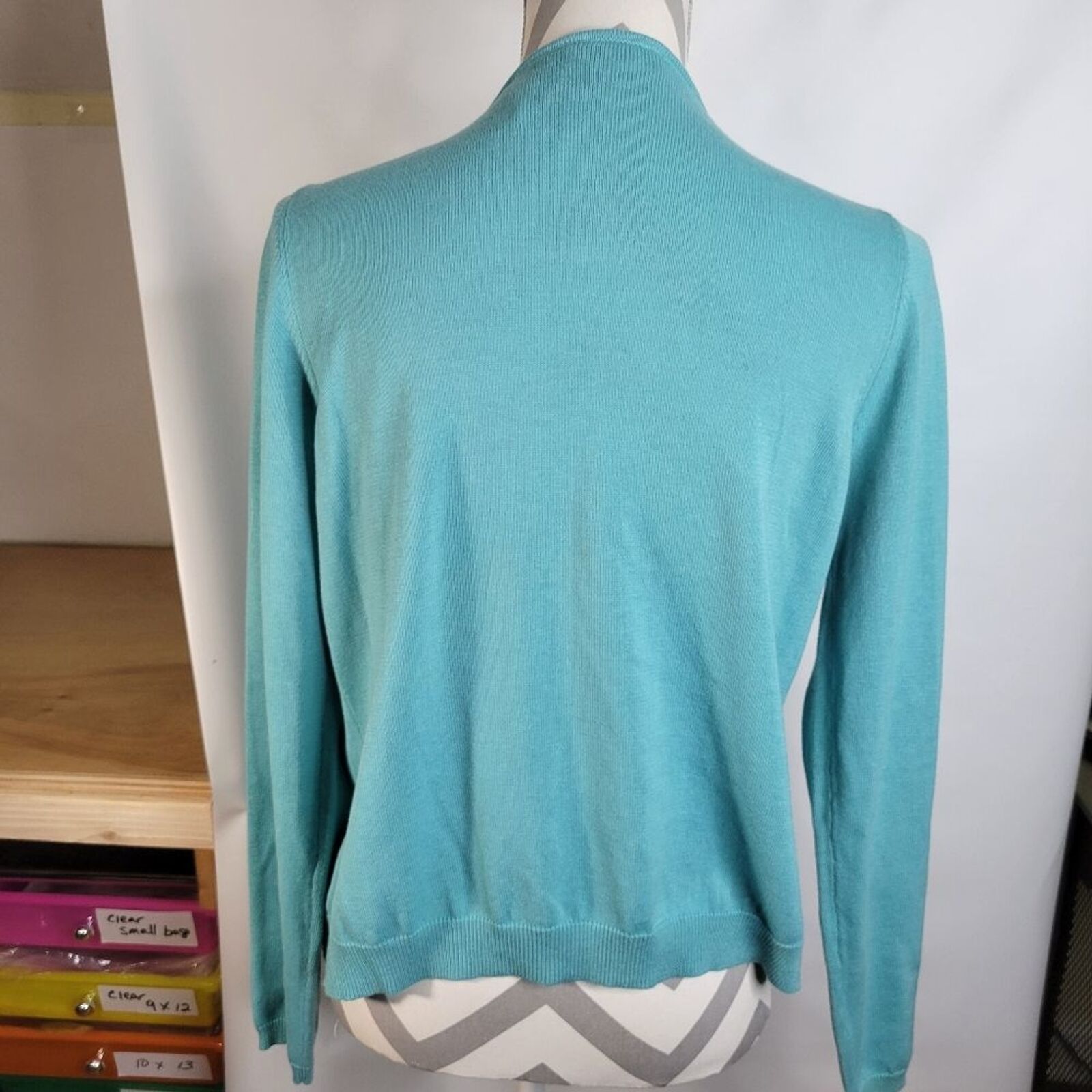 Primary image for Villager by Liz Claiborne Teal Cotton Blend Beaded Short Cardigan Size M Y2K/90s