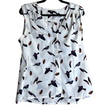 H&amp;M Birds Feathers all over print V-Neck Sleeveless Top Blouse Button Front Wome - £12.54 GBP