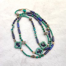 Turquoise, Lapis Lazuli Stone Tibetan Nepal Necklace Boho Ethnic Jewelry 40&quot; - £61.04 GBP