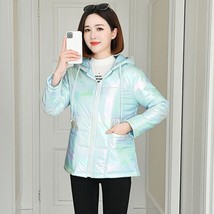 Rainbow Glossy 5XL Down Cotton Parkas Winter Jacket Women Hooded Zipper Pockets  - £42.03 GBP