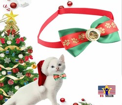 Christmas Dog Bell Bow Ties Cat Collar Pet Necktie Bowtie Ribbon Leash H... - £5.30 GBP+