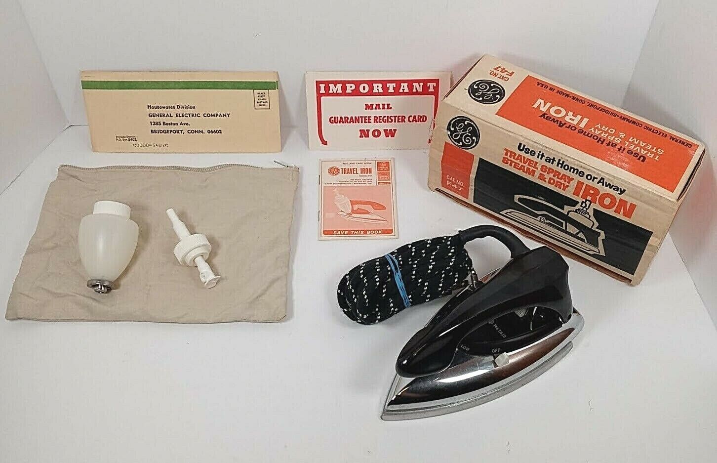 Vintage GE Travel Iron F47 Spray Steam & Dry Electric With Accessories Working - £22.01 GBP