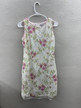 Jessica Howard Womens Dress Size 8 White Linen Pink Floral Embroidered Vintage - $27.75